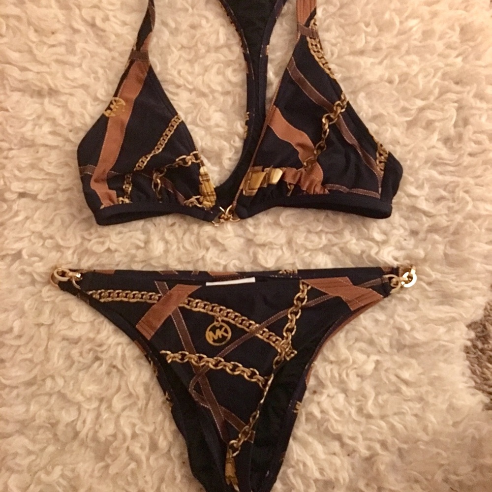 Michael Kors Black and Gold Chain Bikini